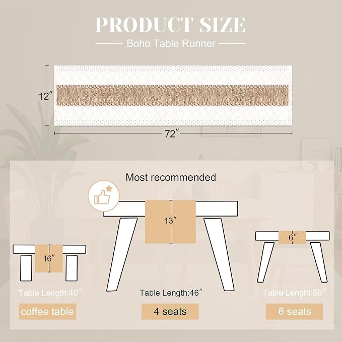 Boho Table Runner for Fall Home Decor 12x72 Farmhouse Woven Runner | 72 Inches - Image 2