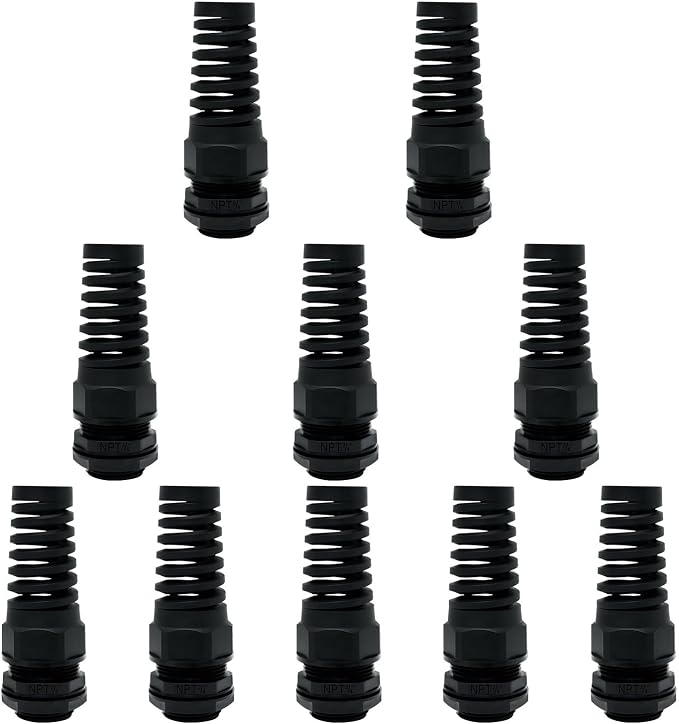 10Pcs NPT 3/4" IP68 Waterproof Cable Gland Flex Spiral Strain Relief Black by LeMotech