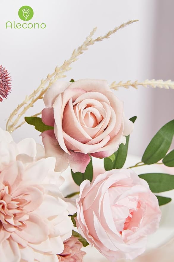 Alecono Artificial Flowers, Dusty Pink Silk Fake Flowers - Image 6