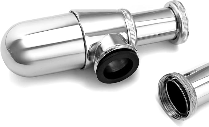 QWORK Chrome Bathroom Basin Sink Bottle Trap Waste Pipe, Universal Round P Trap - Image 6