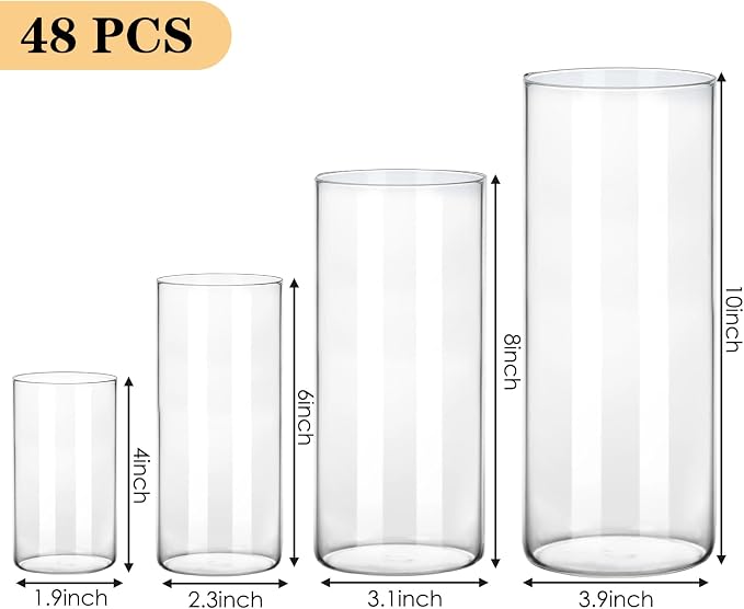 Fixwal 48pcs Clear Glass Cylinder Vases, 10 Inch Tall Cylinder Vases - Image 2