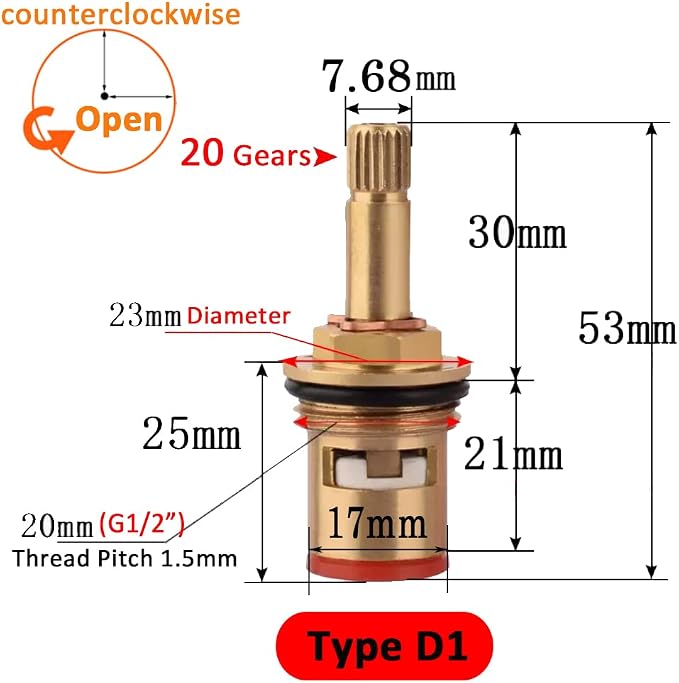 Faucet Ceramic Stem Cartridge Valve, G1/2" Brass Tap Ceramic Disc Cartridge - Image 2