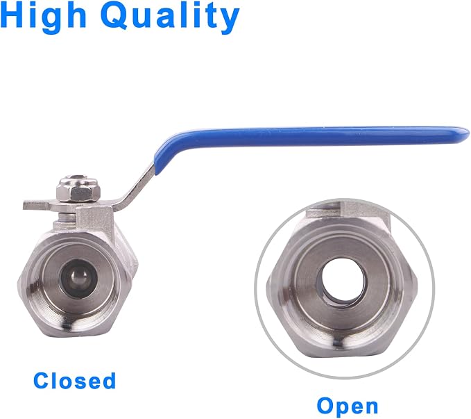 DERNORD Stainless Steel Ball Valve 1PC Type 0.5 Inch NPT Standard Port - Image 3