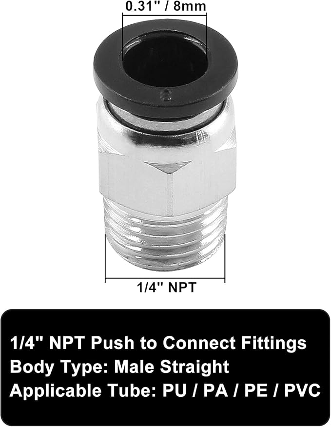 10Pcs 8mm Push Connect 1/4 NPT Male Straight Pneumatic Fitting | Pure Copper - Image 4