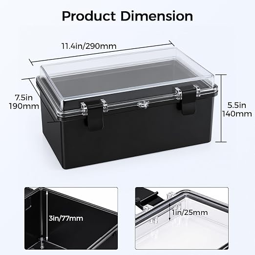 LeMotech Junction Box IP67 Waterproof Electrical Box ABS Plastic Hinged Shell - Image 3