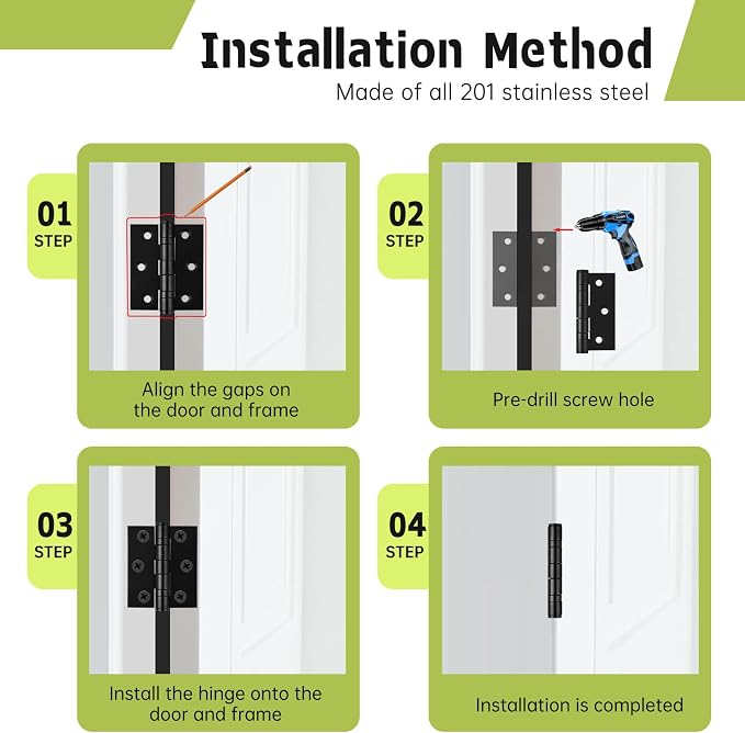 6-Pack Black Door Hinges, 3 Inch Heavy Duty Stainless Steel Hinge - Image 6