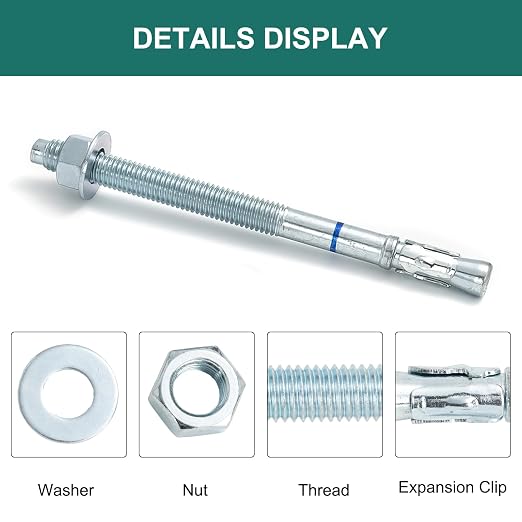 1/2" x 10" Concrete Anchor 1/2 inch Wedge Anchors Bolts Zinc Plated - Image 2