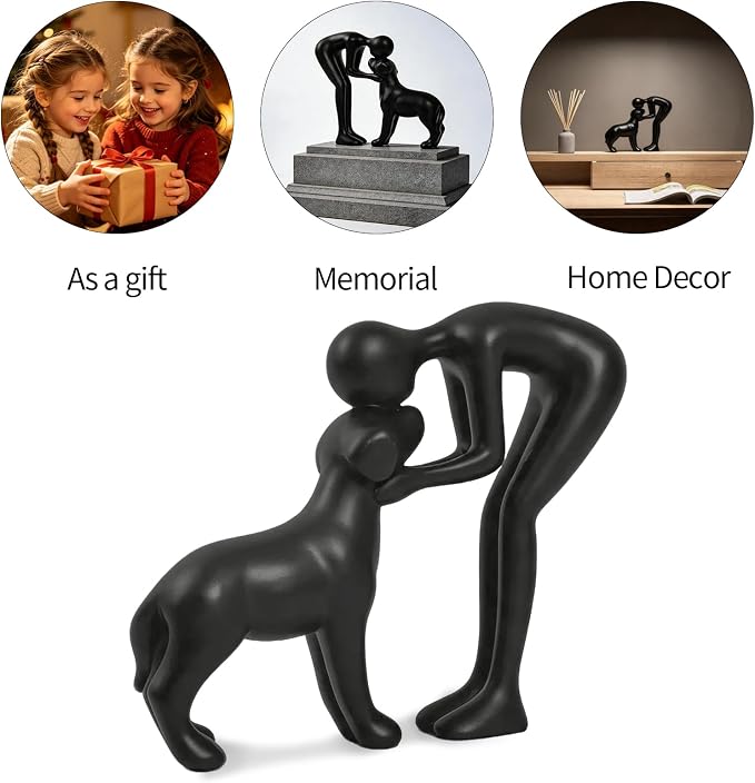 Abstract Person and Dog Sculpture Head-to-Head Figurine Black | abstract - Image 4