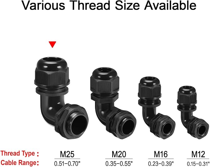 M25 Cable Gland, 90 Degree Adjustable 13-18mm Strain Relief, Cord Connectors - Image 6