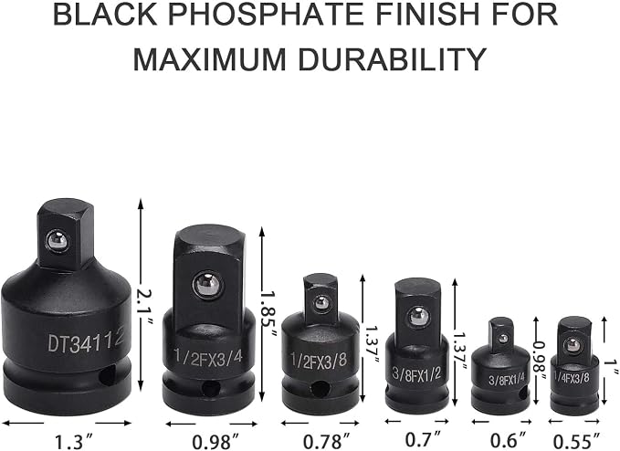 6-Piece Impact Adapter and Reducer Socket Set, 1/4 3/8 1/2 3/4 Inch Female To - Image 2