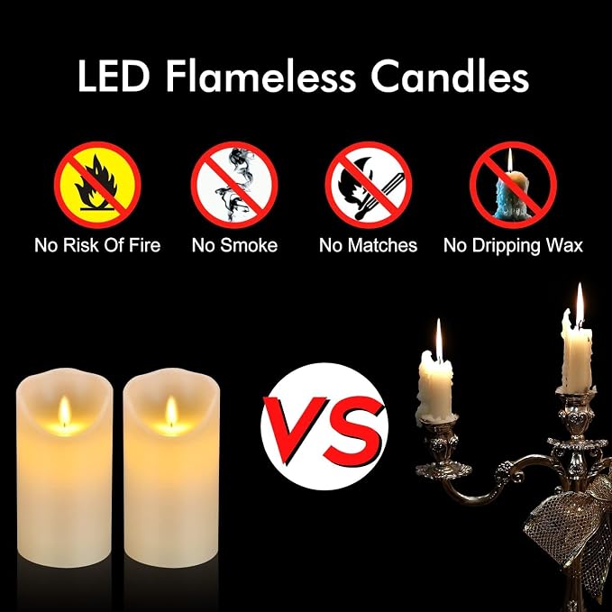 Flameless Candles 6" Set of 2 Ivory Dripless Real Wax Pillars Include Realistic - Image 5