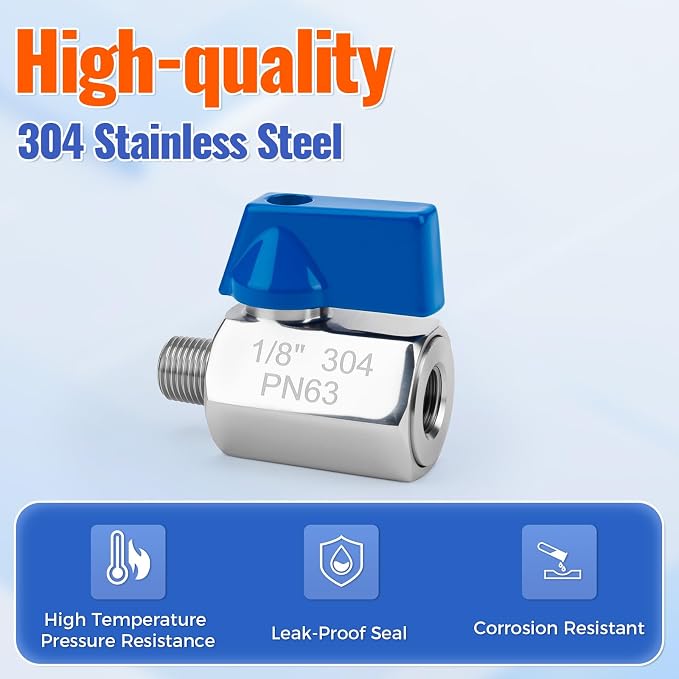 2 Pack 1/8" Mini Ball Valve, 304 Stainless Steel Water Flow Control Male x - Image 2