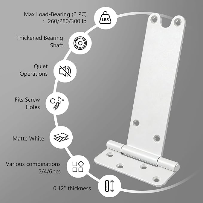 4 Pack 6" Door Hinges, 280 Lbs Capacity Heavy Duty Gate Hinges | Matte white - Image 5