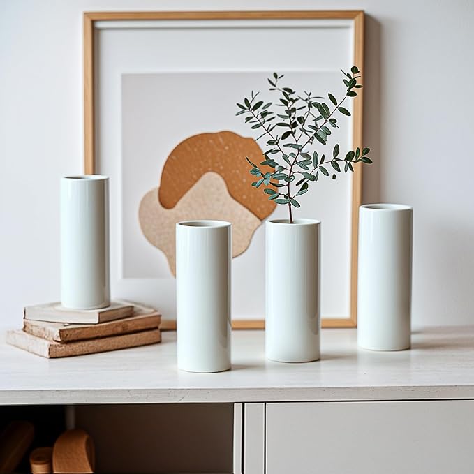 5.51'' Small Modern White Ceramic Vase Set of 10 - Image 7