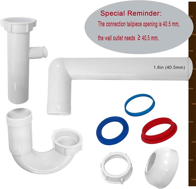 White 1-1/2" Kitchen Sink Drain P-Trap Plumbing Kit, J-Bend - Image 6