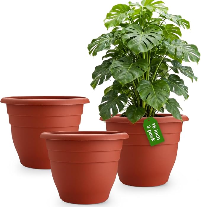 RooTrimmer 3-Pack 16 Inch Large Outdoor Plastic Plant Pots by RooTrimmer