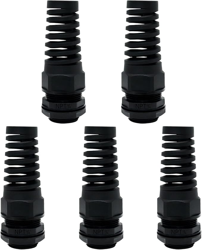 5Pcs NPT 3/4" IP68 Waterproof Cable Gland Flex Spiral Strain Relief Black Nylon by LeMotech