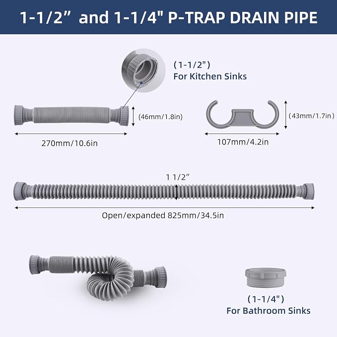 2-Pack Sink Drain Pipe, Flexible P-Trap Pipe - Image 2