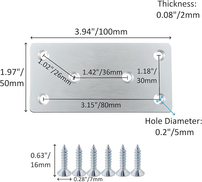 4Pcs Flat Straight Square Stainless Steel Connectors | - Image 2