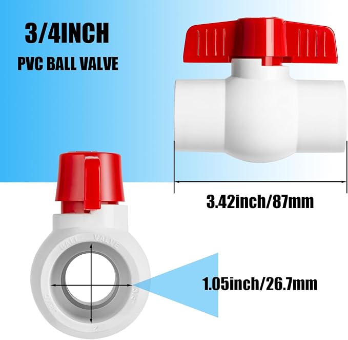 8PCS 3/4" PVC Ball Valve, Shut-Off Ball Valves Socket - Image 2