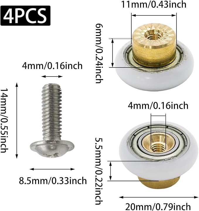 4 Pcs 20mm Shower Sliding Door Roller Replacement Wheels | Shower Door Rollers - Image 2