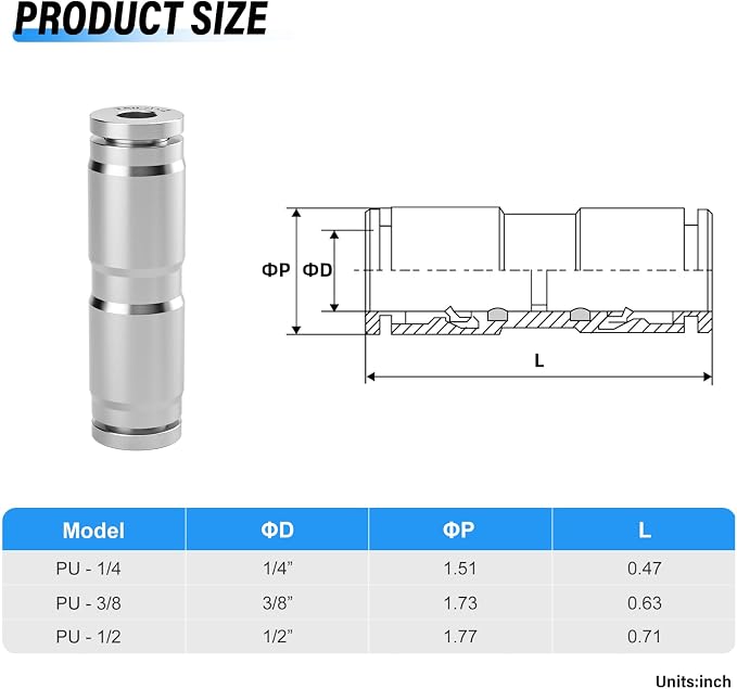 TAILONZ 304 Stainless Steel Straight 1/4" 1pcs | Straight Fitting - Image 2