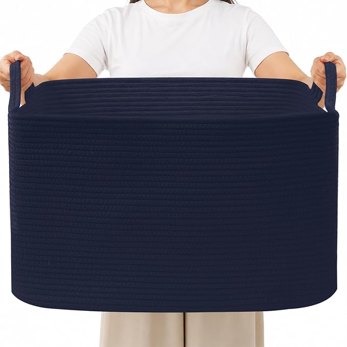 96L Woven Laundry Basket with Handles, Extra Blanket Basket, Living Room by HZFTJOY