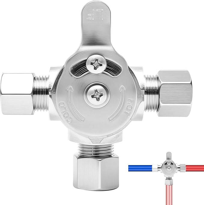 Below Deck Mixing Valve, 3/8" Compression LF Brass Body, Thermostatic mixing by Unknown