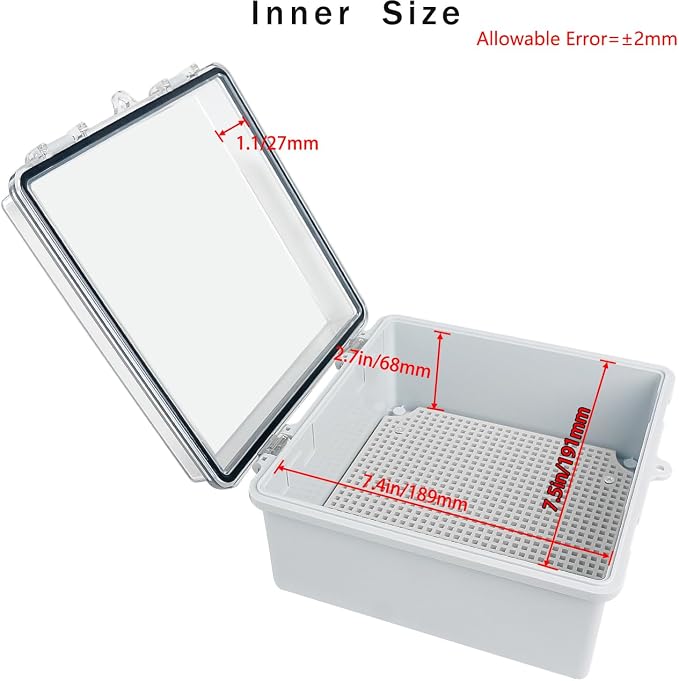 Junction Box, Hinged Grey Clear Cover IP67 Waterproof ABS Project Box - Image 3