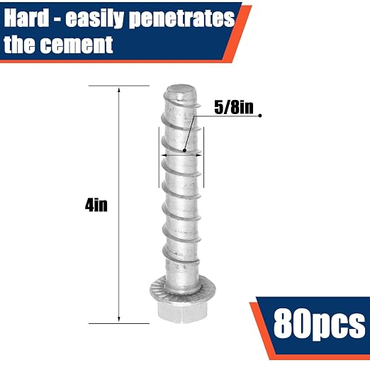 Tandefio 80 Pack 5/8 x 4 Concrete Anchors and Screw Kits Galvanized | Large - Image 2