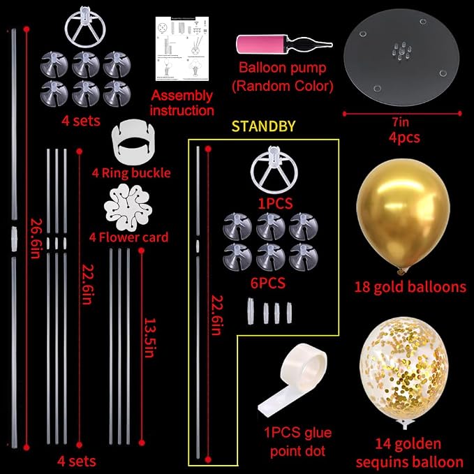TONIFUL 4 Set Gold Balloon Stand Balloon Centerpieces - Image 2