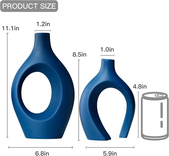 Snuggle Hollow Ceramic Vase Set of 2, 11 inch Modern Nordic Coastal Shaped - Image 4