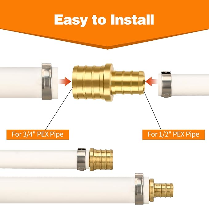 6 Pack 3/4" × 1/2" Brass PEX straight Coupling Fittings | - Image 4