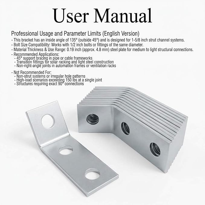 QWORK 12 Pack 135° Inside Angle Brackets – 3-Hole Connectors - Image 2