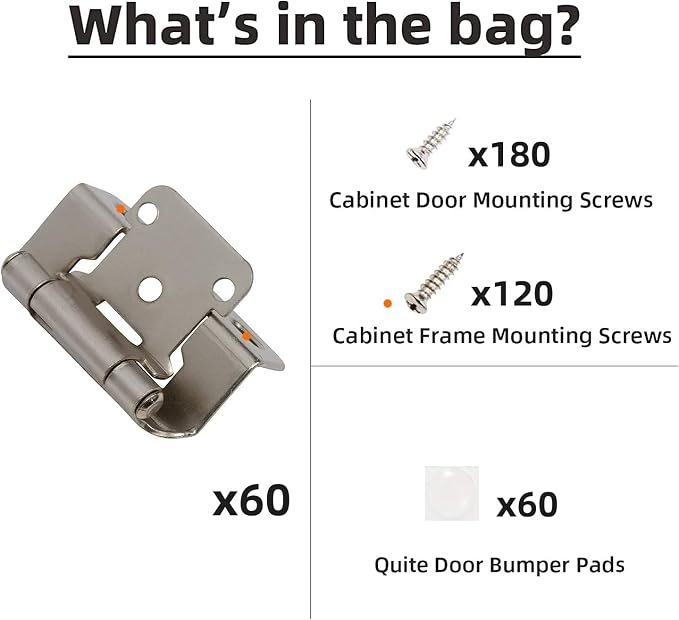 60 Pack 1/2" Overlay Brushed Nickel Cabinet Hinges - Image 5