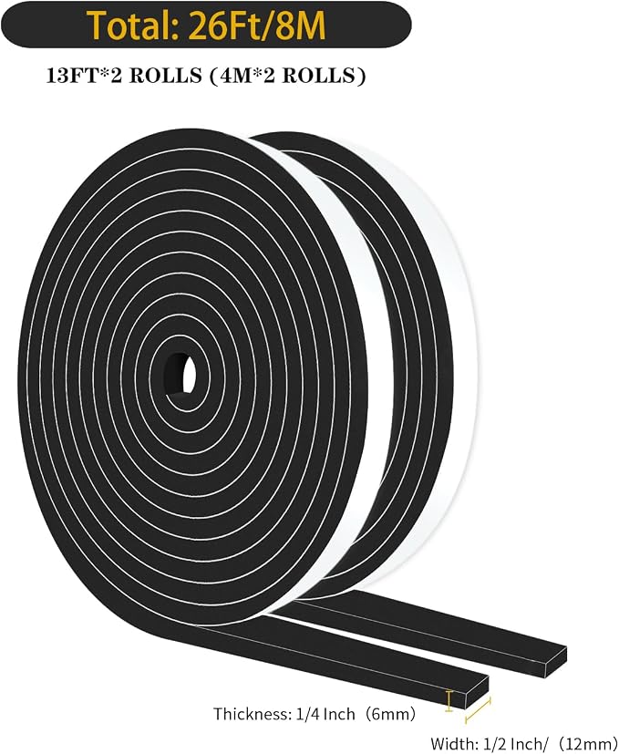 Door Weather Stripping, for Door and Window, 1/2 in x 1/4 in x 26Ft | Door Seal - Image 2