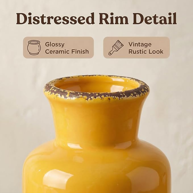 CwlwGO- Yellow Ceramic Vase Set, Modern Decorative Vases - Image 4