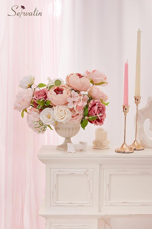 Serwalin Artificial Flowers Combo Pink Peonies Silk Flowers - Image 5