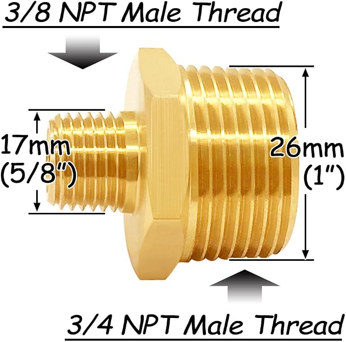 Uenede Brass 3/8" NPT Male to 3/4" NPT Male Reducer Adapter - Image 2