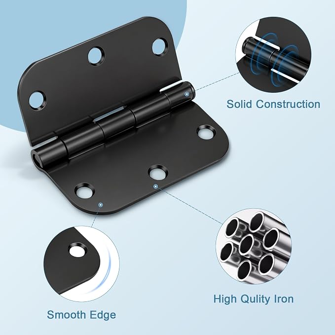 KNOBWELL Door Hinges Matte Black, 3.5" x 3.5" Interior Door Hinges, 30 Pack | - Image 2