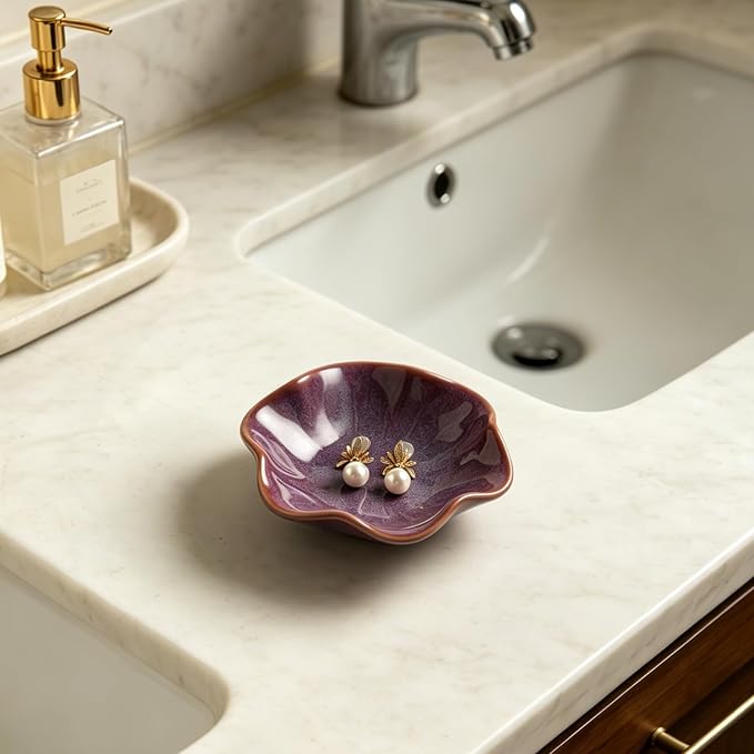 BEUNAIZER Galaxy Purple Jewelry Dish Tray, Ring Dish, Ceramic Trinket Tray - Image 3