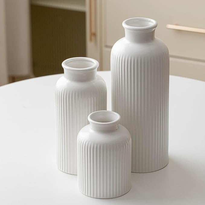Large Modern Ceramic Vase Set, 10 Inch Tall, 4 Inch Width, 3-Piece Decorative - Image 9