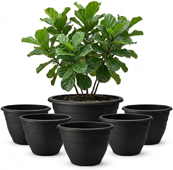 RooTrimmer 6 Pack 20 Inch Large Plant Pots Outdoor, Heavy Duty Plastic Planters by RooTrimmer