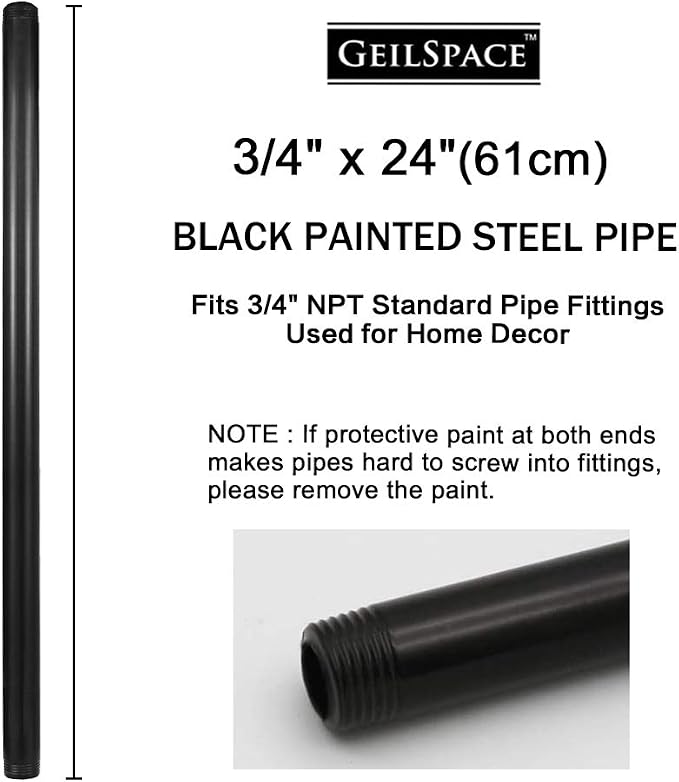 6 Pack 3/4" × 24" Pre-Cut Black Metal Pipe, Industrial Steel Fits Standard - Image 2