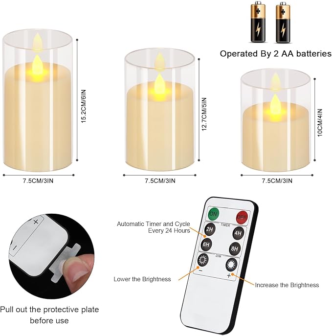wemarry Flameless Candles 4" 5" 6" Acrylic Glass Pillars 3" Diameter Battery - Image 6