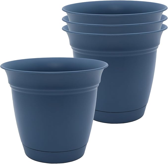 The HC Companies Eclipse Round Planter Pot, 8 Inch, Slate Blue, Attached Saucer by TheHCCompanies