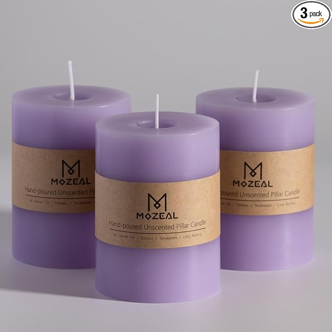 MOZEAL 3" x 4" Hand-Poured Unscented Lavender Candle, Dripless Light Purple by MOZEAL