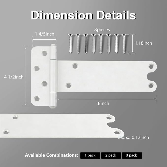 2 Pack 8" Door Hinges, 300 Lbs Capacity Heavy Duty Gate Hinges | Matte white - Image 2