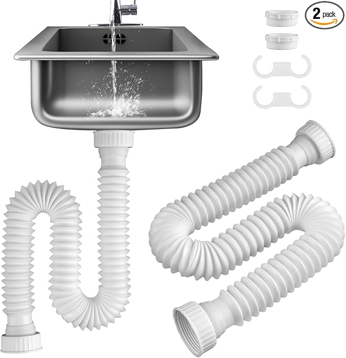 2-Pack Sink Drain Pipe, Flexible P-Trap Pipe by iFealClear