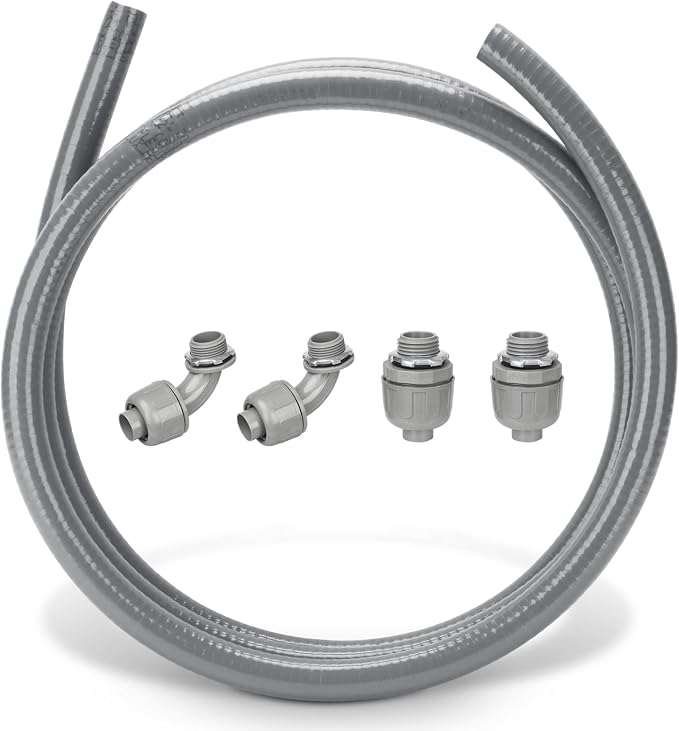 1/2 Inch 10 ft Liquid Tight Conduit Kit, Flexible Electrical Conduit Kit | by HOXHA